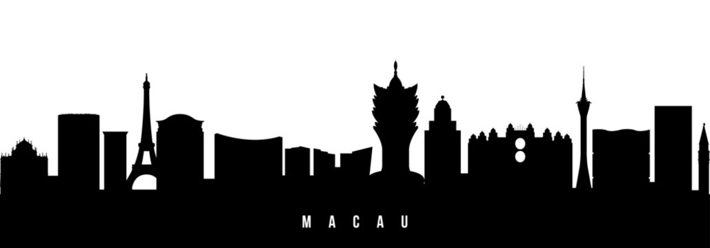 Vector silhouette illustration of Macau urban skyline. Modern minimalist cityscape graphic, perfect for travel, banners or backgrounds