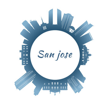 San Jose skyline with colorful buildings. Circular style. Stock vector illustration.