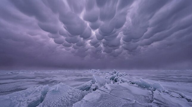 Dramatic Mammatus Clouds Over Frozen Arctic Ice