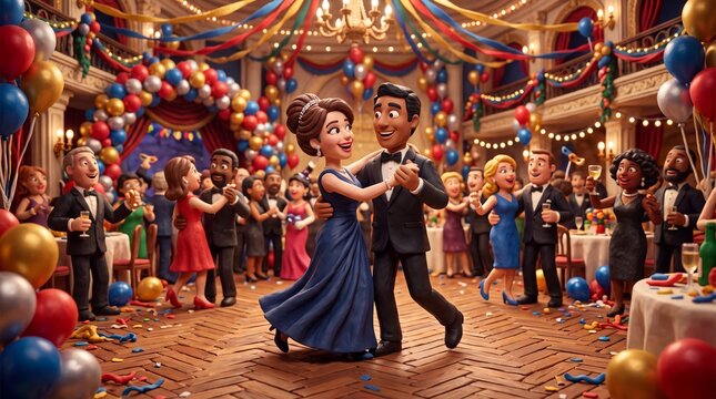 Couple Dancing in Ballroom at Festive Gala Celebration