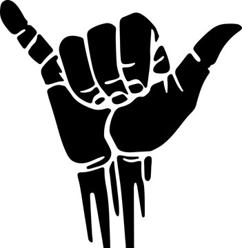 Black Shaka Hand Sign PNG Isolated on Transparent Background