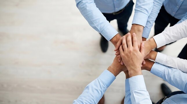 Business team stacking hands together in a circle