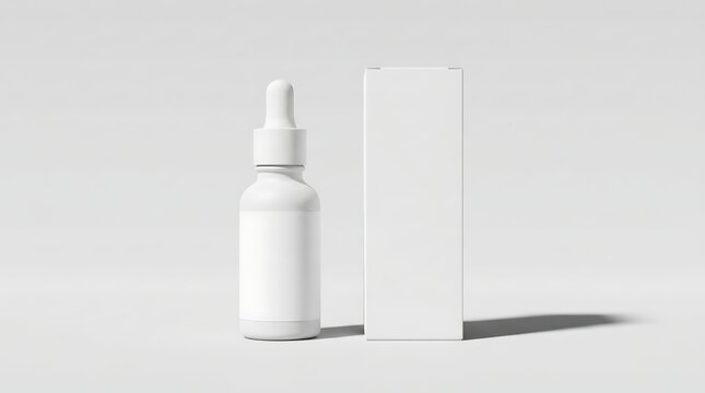 Blank cosmetic dropper bottle and packaging box mockup