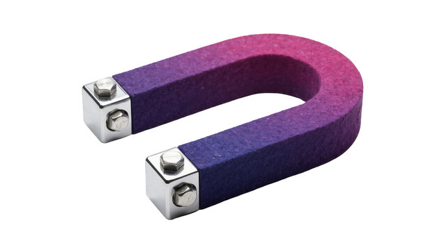 U-shaped magnet with gradient purple and pink colors metal caps, isolated on transparent background