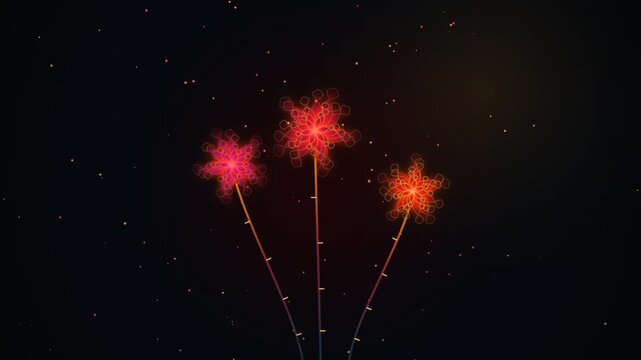 Three glowing red roses with swaying golden stems and floating ruby embers over a dark background. Seamless loop ideal for Valentine's Day promos, romantic video backplates, luxury wedding visuals, an