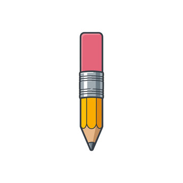 Yellow pencil icon containing eraser and graphite tip for commercial branding and graphic design
