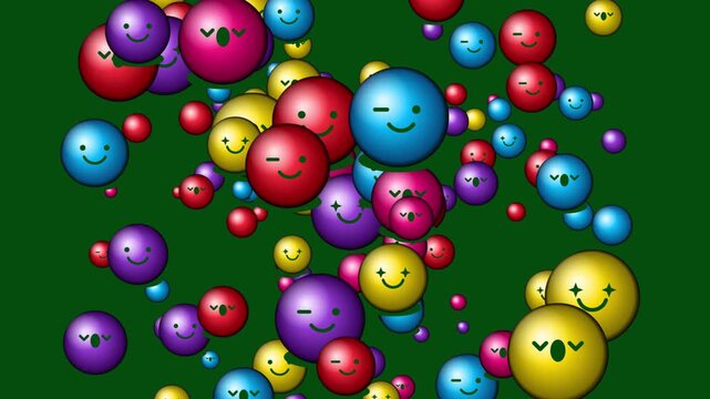 Colorful smiley face balls floating and bouncing loop