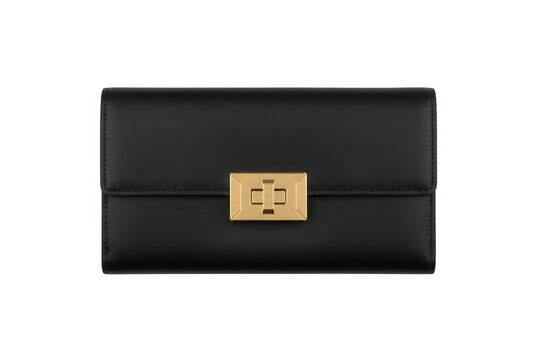 Elegante pochette nera in pelle con chiusura dorata