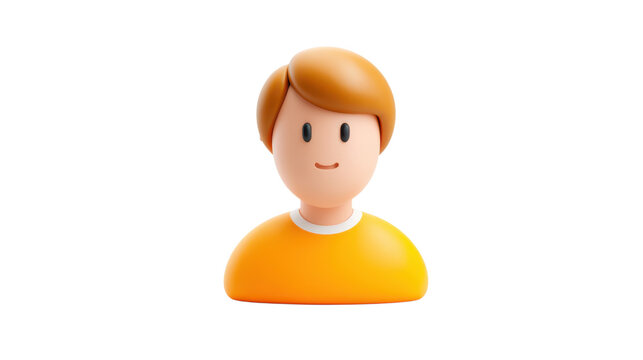 Minimal 3D avatar icon, cartoon user profile portrait in orange and yellow, friendly human character for UI and account login isolated PNG with Transparent Background