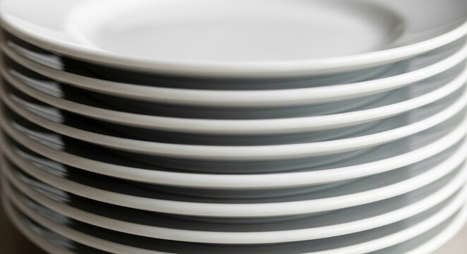 Stack of Clean White Plates Ready for Dining and Serving Food.