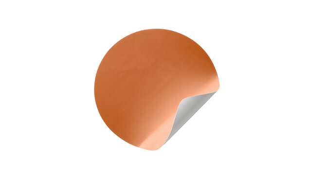 Orange circular sticker with peeling corner, isolated on transparent background