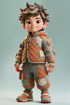 3D Cartoon Character Illustration of a Cute Kid in a Futuristic Quilted Adventure Suit