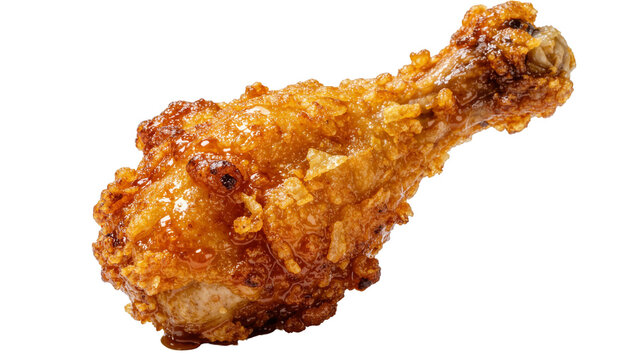 Crispy golden fried chicken drumstick with crunchy breading, isolated on transparent background
