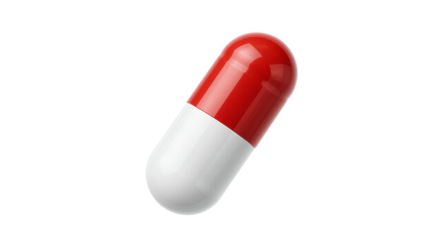 Red and white capsule pharmaceutical medicine, isolated on transparent background