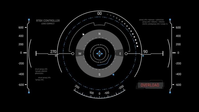 Futuristic Compass Targeting HUD With Circular Reticle And Overload Warning