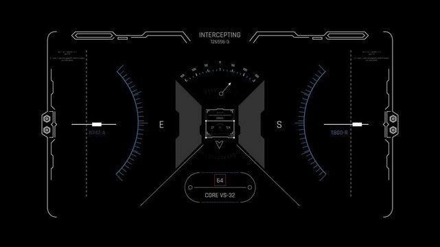 Futuristic Interception HUD With Central Target Frame And Direction Scale Interface