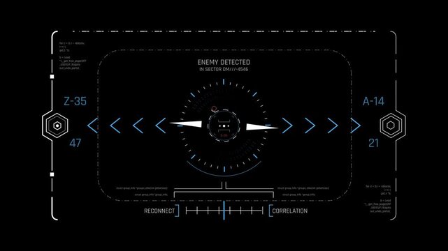 Futuristic Enemy Detection HUD With Central Reticle And Sector Tracking Interface