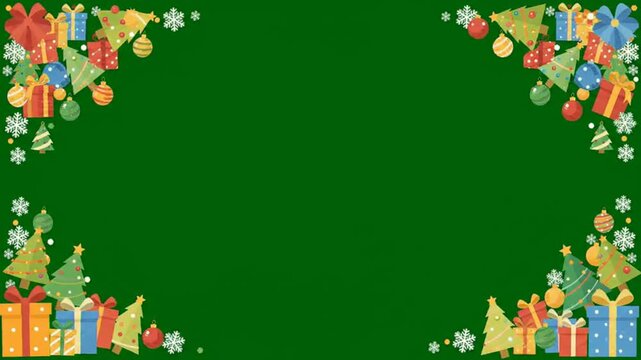 Christmas border frame vector illustration with gift boxes and tree design for festive winter holiday video design