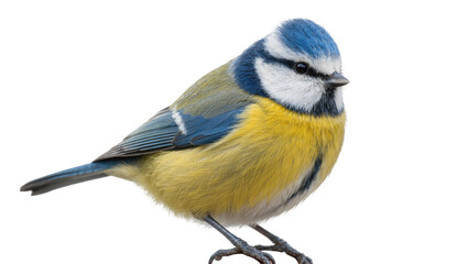 Small blue and yellow tit bird perched, isolated on transparent background © George