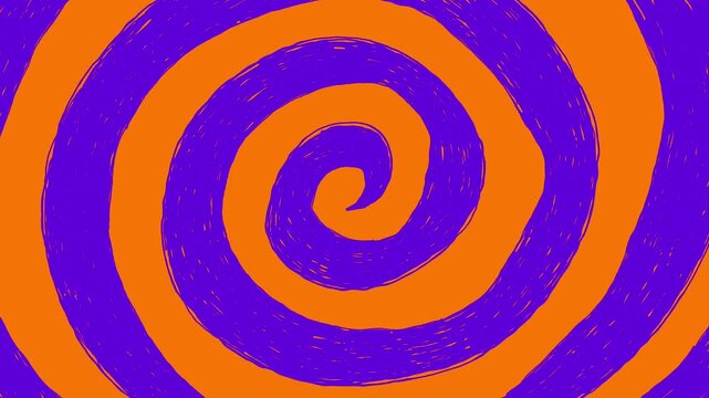 ハロウィンカラーの渦巻の手描きアニメーション背景。オレンジと紫のポップな映像素材