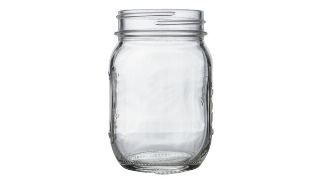 Empty clear glass mason jar with screw threads, isolated on transparent background