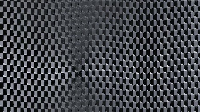 Seamless loop animation of a monochrome 3D cube grid with shifting geometric wave patterns