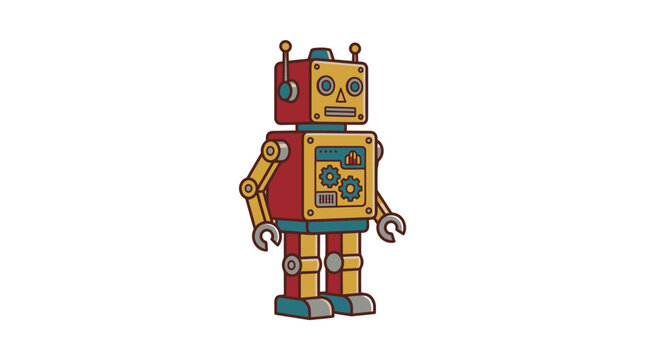 Retro tin toy robot colorful character.