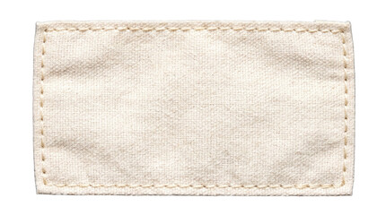 Blank fabric clothing label with stitched edges in studio lighting on a transparent background