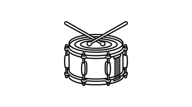 Snare drum and drumsticks musical instrument line art.