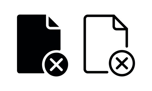 Black document and page icons with delete marks