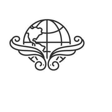 Globe with Decorative Swirls Emblem