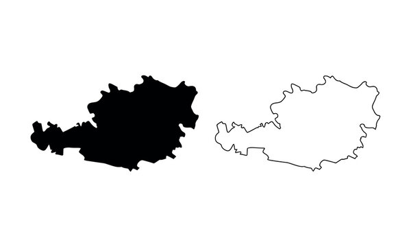 Outline map of austria with filled and empty vector versions side by side