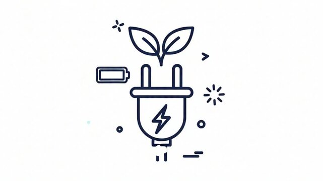 Green energy animation showing an electric plug with growing leaves