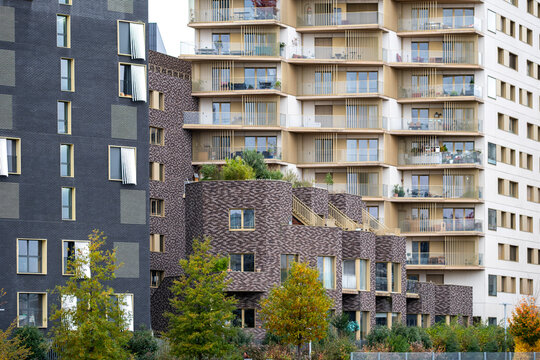 Modern residential architecture in Clichy-Batignolles Paris France combines apartments balconies and brick facades within urban development