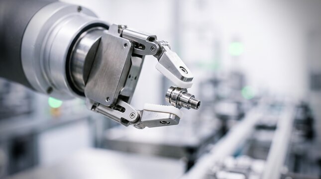 Robotic Gripper Handling Medical Component in Cleanroom Laboratory, Symbolizing Healthcare Technology, Precision Engineering, and Biomedical Innovation