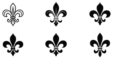 Fleur de lis vector designs featuring ornamental details for heraldry, decoration, branding, and classic aesthetics © MSTRINA