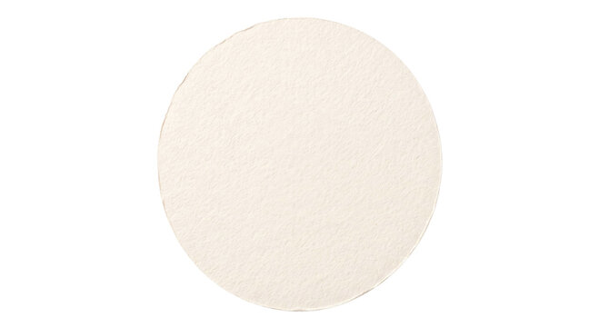 Blank beige circular paper coaster with textured surface on white background