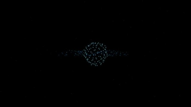 Glowing Blue Particle Sphere Rotating in Deep Space Digital Motion Graphics Background Animation