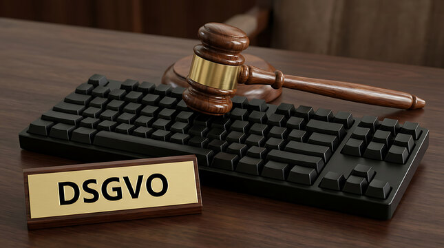 Upholding digital privacy A gavel and keyboard underscore the importance of cyber law and data protection compliance in the modern era