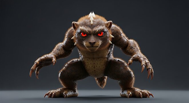 Fierce mythical creature with red eyes.
