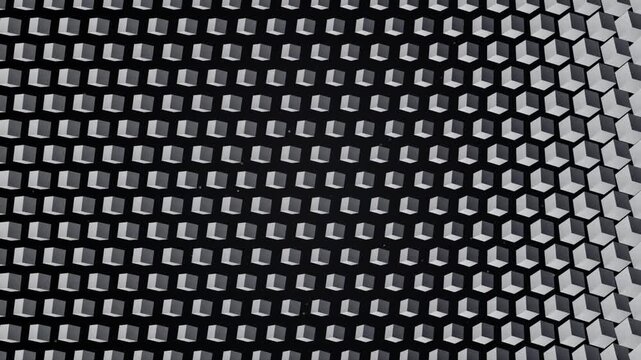 Monochromatic 3D Motion Graphics Featuring A Seamless Pattern Of Rotating Geometric Cubic Elements