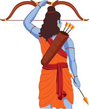 Lord Ram Holding Bow and Arrow Vector Illustration for Dussehra and Ram Navami Celebration