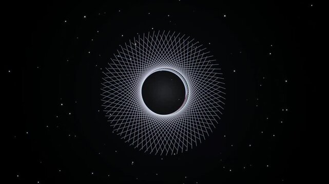 Rotating Geometric White Wireframe Spirograph Circular Animation on a Dark Starry Space Background