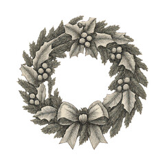 Obraz premium PNG Vintage festive wreath illustration.