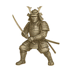 Obraz premium PNG Samurai warrior with traditional armor.