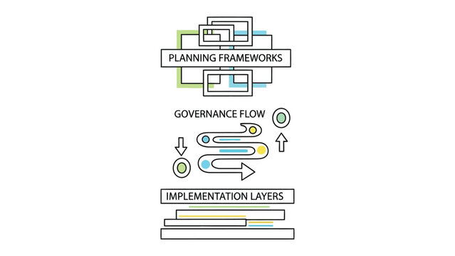 Business Strategy Infographic: A clean, modern infographic illustrating planning frameworks, governance flow, and implementation layers of a business strategy.