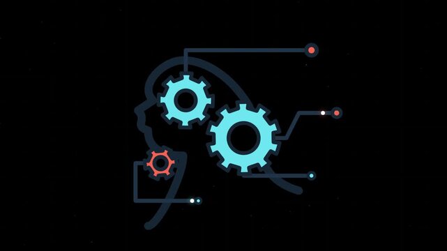 Digital Brain Gear Icon Neural Network Circuit Technology Animation