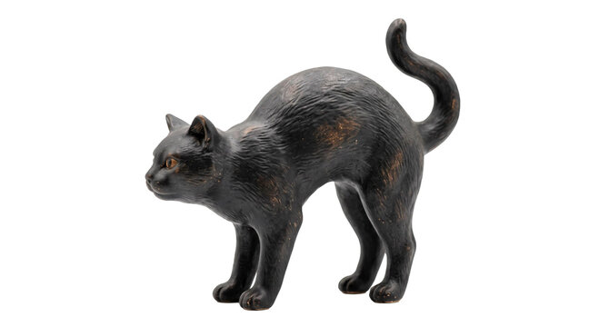 Black cat figurine with arched back and raised tail, a decorative accent