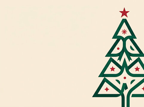 Minimalist geometric Christmas tree with red star on cream background