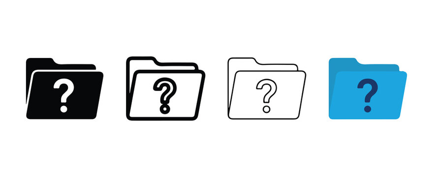 folder icons with question mark symbol representing unknown or missing content in various styles